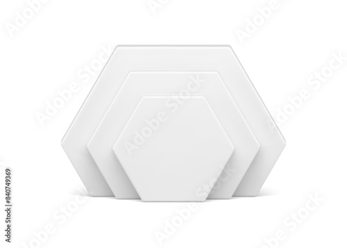 White hexagonal level vertical wall geometric angled figure 3d element design realistic vector