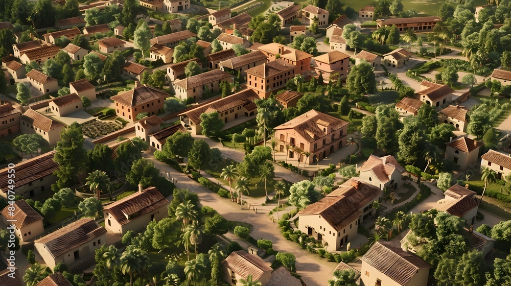 Fototapeta premium Vibrant Traditional Village Nestled in Lush Greenery,Reflecting Enduring Cultural Heritage