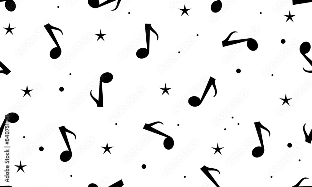 Music notes seamless pattern backdrop, Music note background, Seamless pattern texture design. Monochrome black and white music note pattern