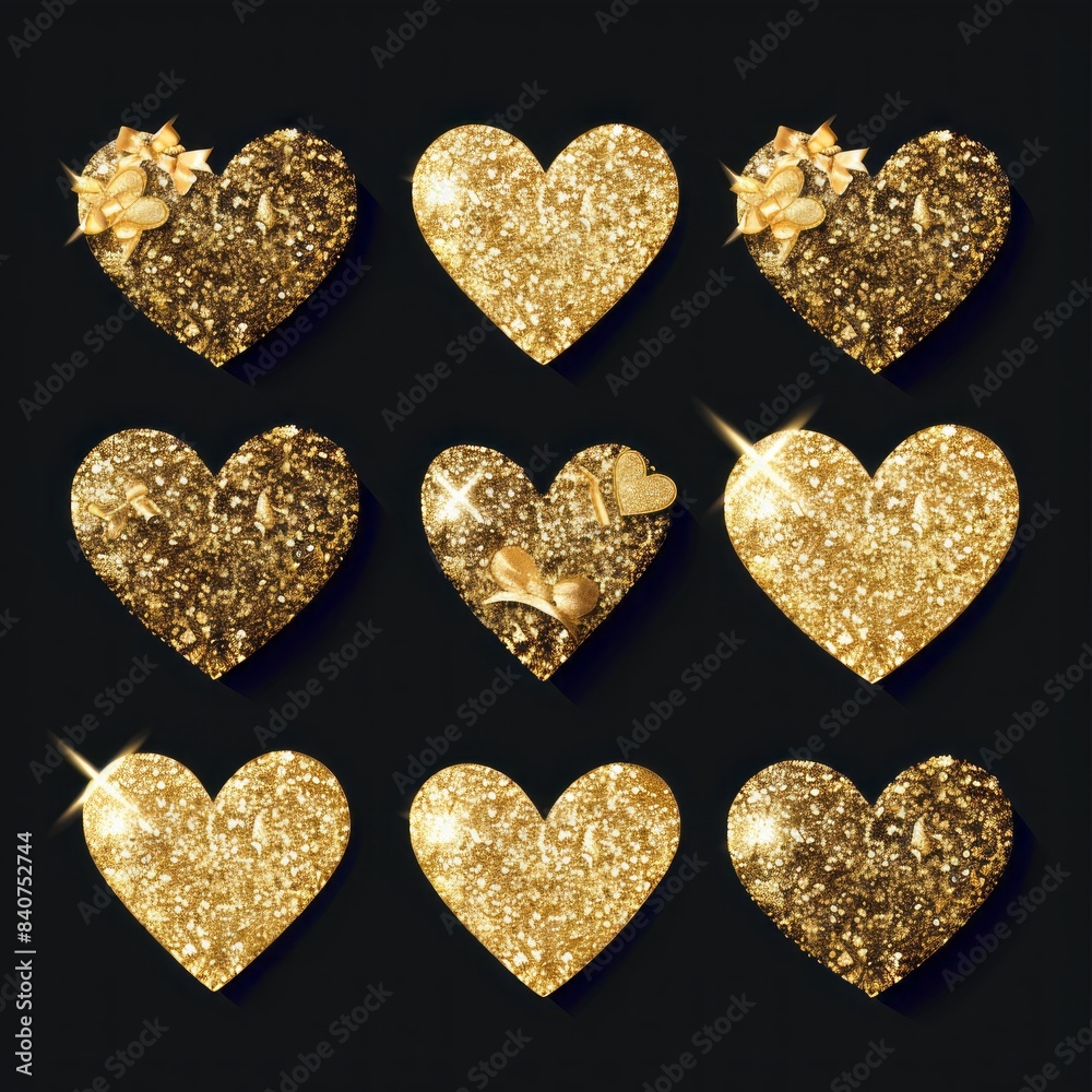 Glittery gold heart icon vector