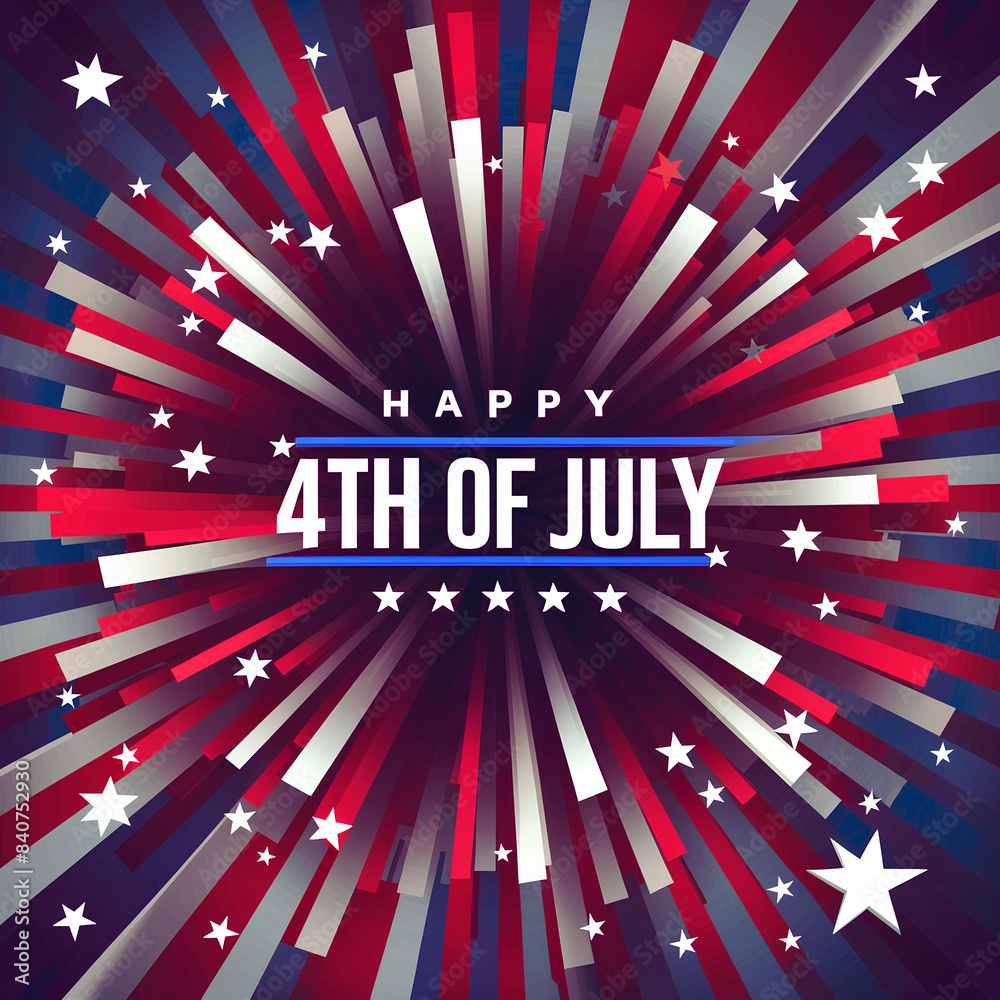 Fototapeta premium 4th of July, Independence day - greeting design with USA patriotic colors firework burst rays