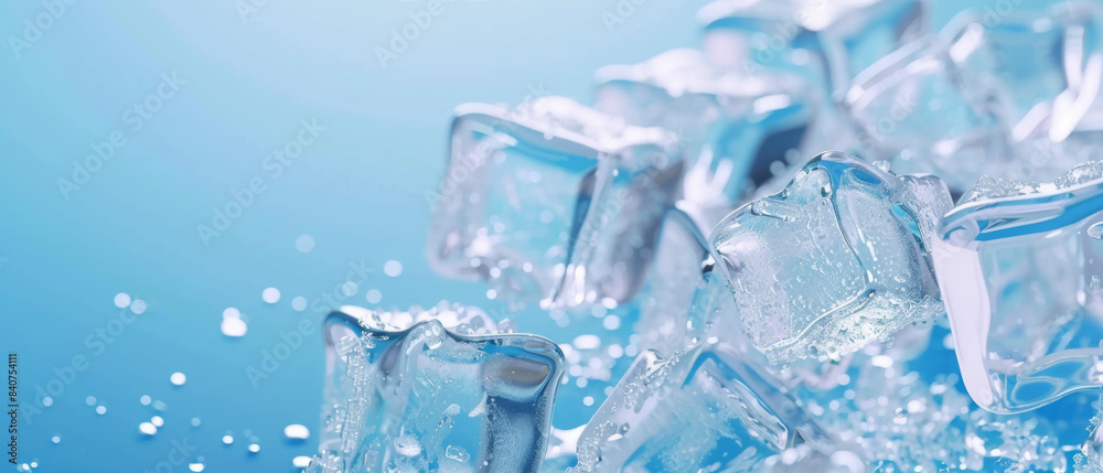 Gleaming ice cubes sparkle with moisture, creating a sense of cool refreshment amidst a soft, blue-hued background. Gleaming ice cubes sparkle with moisture, creating a sense of cool refreshment amidst a soft, blue-hued background.
