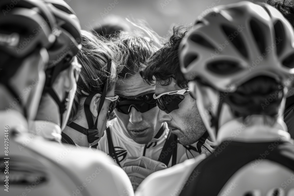 Modern Pentathletes in a Huddle Displaying Team Spirit and Determination Before Competition Modern Pentathletes in a Huddle Displaying Team Spirit and Determination Before Competition
