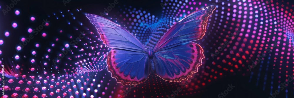 Neon butterfly pattern background, holographic design vector Neon butterfly pattern background, holographic design vector