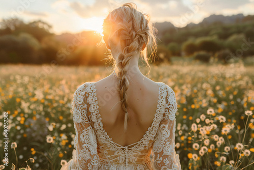 Blonde European Woman's Back View in Wedding Dress – Ideal for Bridal and Fashion Projects