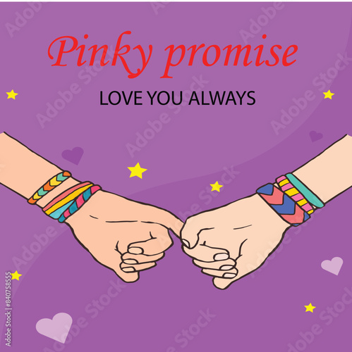 Pinky promise hands gesturing. Concept of reconciliation of friends or lovers. Eastern Tradition for Valentine Day. Hands of couple in love. Symbol of eternal love or friendship.