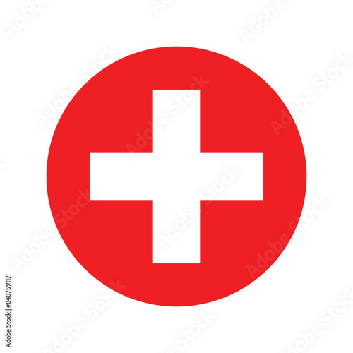 Red cross isolated vector medical or pharmacy icon sign or symbol. Cross red hospital medical vector symbol isolated on white background. Medical cross pictogram designed with simple style.