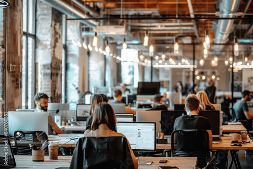 Dynamic Agile Team Collaborating in Modern Open Office Space for Enhanced Productivity