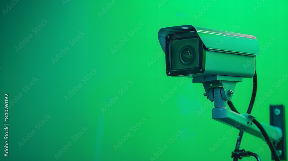Closeup security camera on a green wall. Protection and safety. CCTV surveillance camera Closeup security camera on a green wall. Protection and safety. CCTV surveillance camera