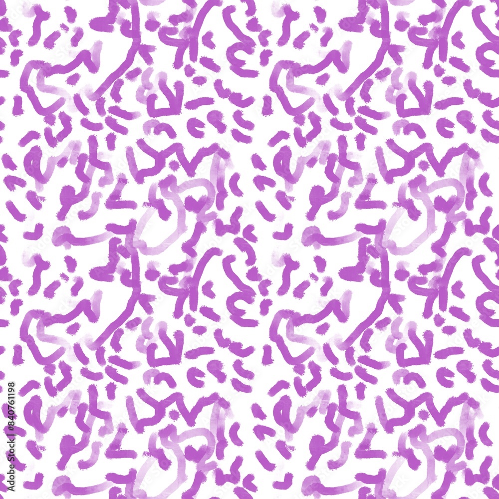Seamless abstract textured pattern. Simple background with purple lines on white. Digital brush strokes. Design for textile fabrics, wrapping paper, background, wallpaper, cover. Illustration.