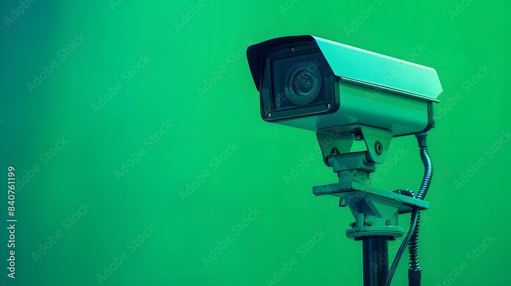 Closeup security camera on a green wall. Protection and safety. CCTV surveillance camera Closeup security camera on a green wall. Protection and safety. CCTV surveillance camera