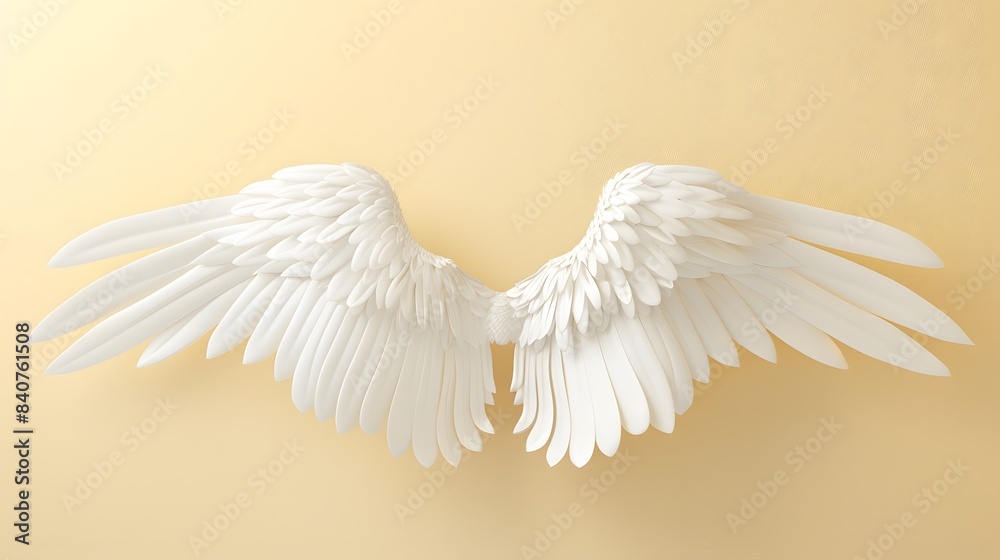Fototapeta premium White Angel Wings on Yellow Background
