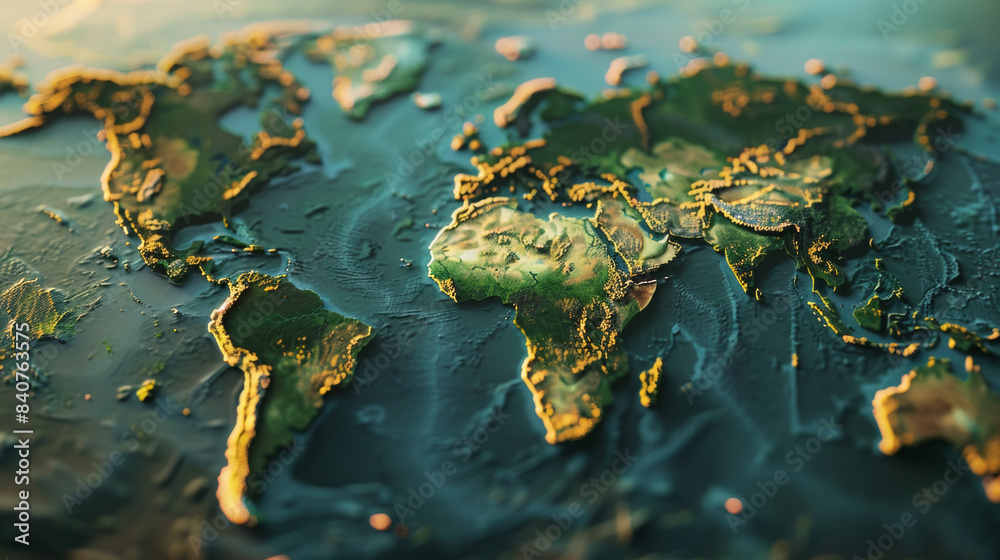 A global topographic map showcasing the continents and their elevation ...