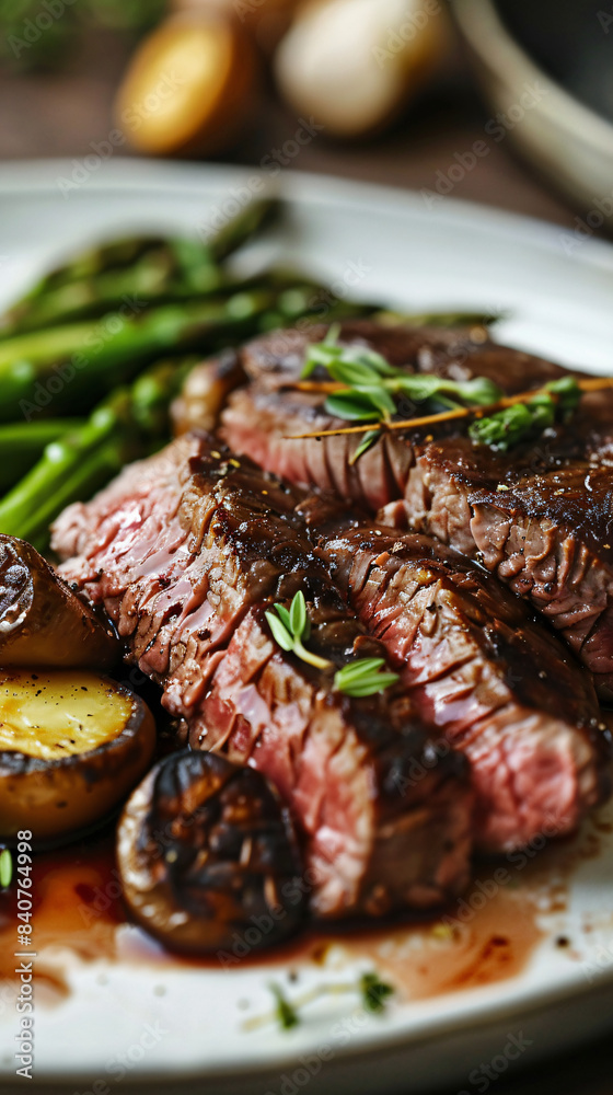Savoring Succulence: Medium Rare Steak with Asparagus and Potatoes Savoring Succulence: Medium Rare Steak with Asparagus and Potatoes