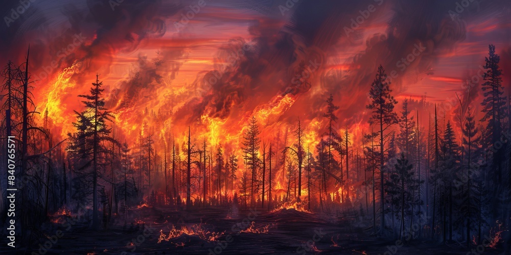 Blazing forest fire at twilight image Blazing forest fire at twilight image