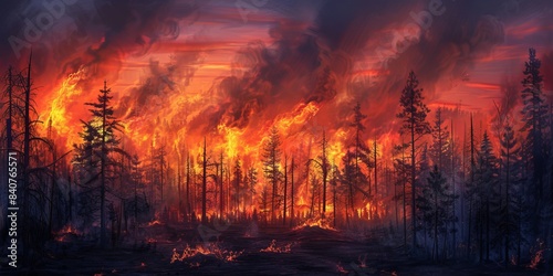 Blazing forest fire at twilight image
