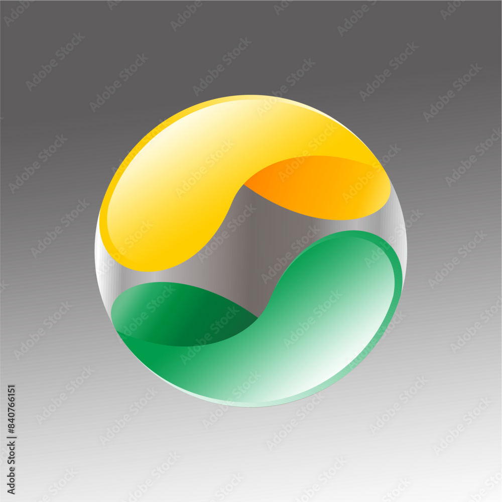 Round curve futuristic illustration with yellow and green colours. Abstract 3d shape design. Black shadow background Round curve futuristic illustration with yellow and green colours. Abstract 3d shape design. Black shadow background