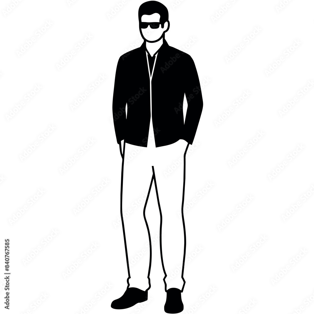 A business man stand with sun glass vector silhouette, isolated white background A business man stand with sun glass vector silhouette, isolated white background