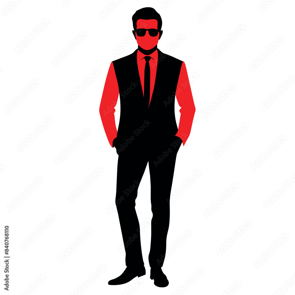 A business man stand with sun glass vector silhouette, isolated white background A business man stand with sun glass vector silhouette, isolated white background