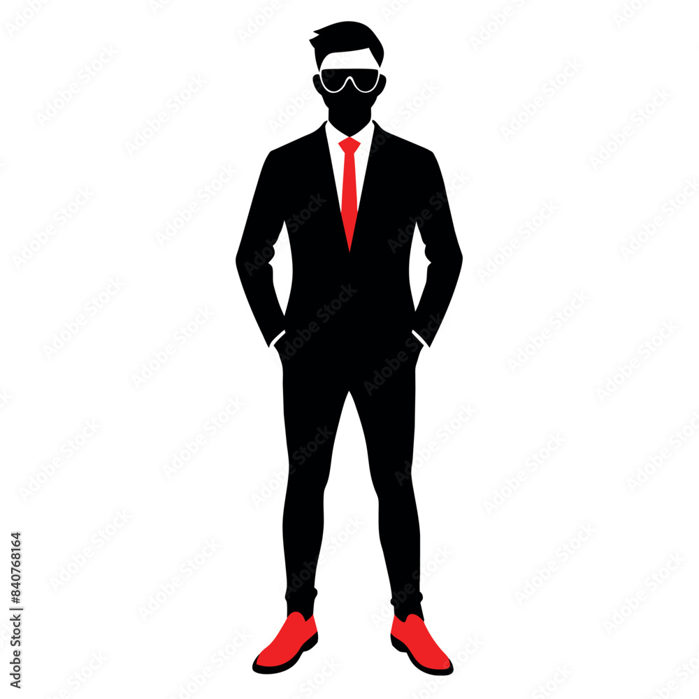 A business man stand with sun glass vector silhouette, isolated white background A business man stand with sun glass vector silhouette, isolated white background