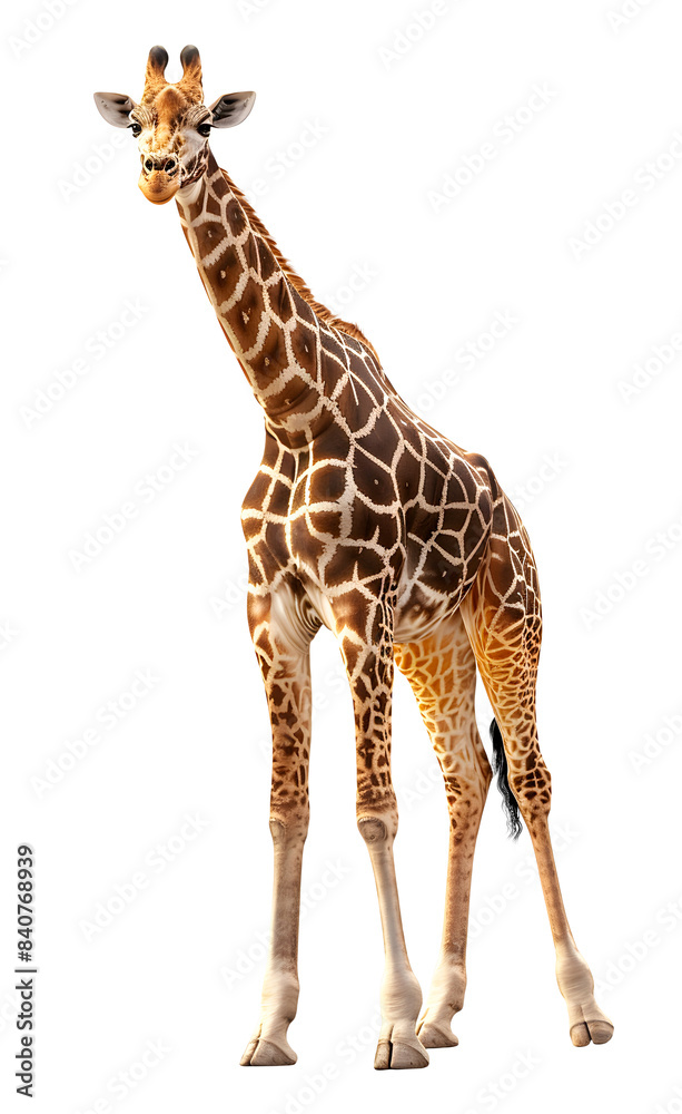 Obraz premium Giraffe isolated on transparent background, wild life concept, realistic illustration, generative ai