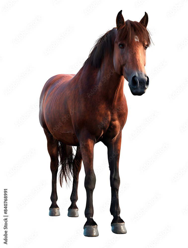 Fototapeta premium Horse isolated on transparent background, wild life concept, realistic illustration, generative ai
