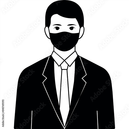 a man standing with wearing mask vector silhouette white background