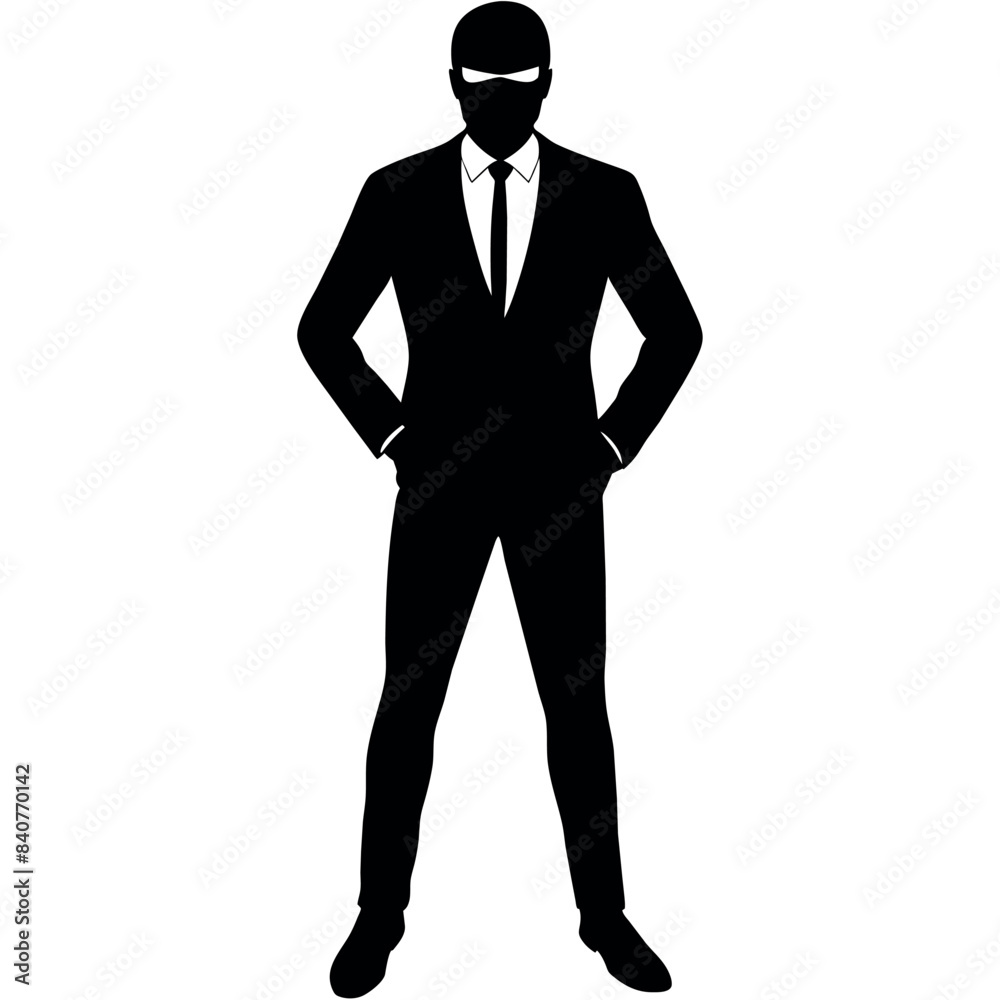 A business man stand with wearing mask on face vector silhouette A business man stand with wearing mask on face vector silhouette