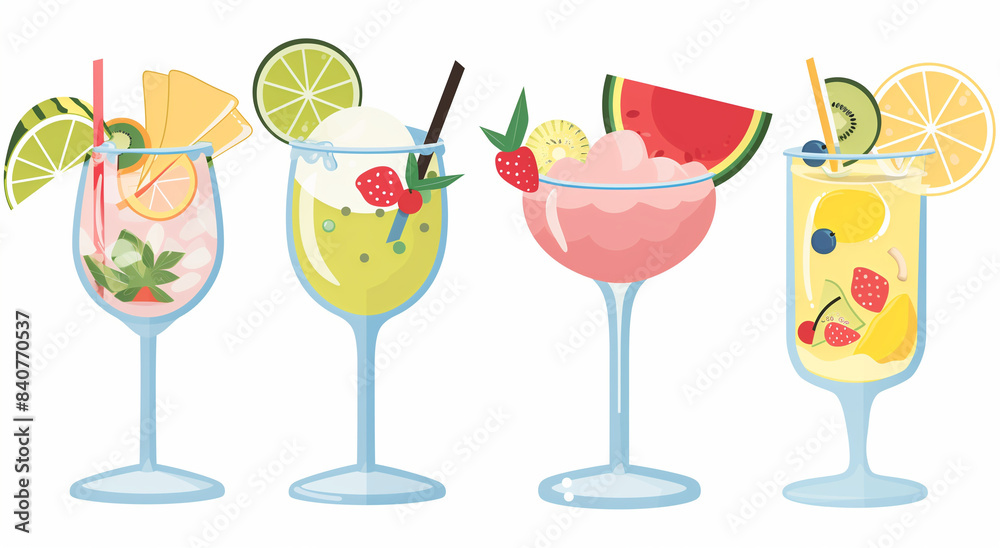 Summer Refreshment Icons: Cocktail, Ice Cream, Watermelon - Flat Design - Isolated - Summer vacation concept - Retail discount graphic - Seasonal marketing visual - Commercial sale image - Advertising