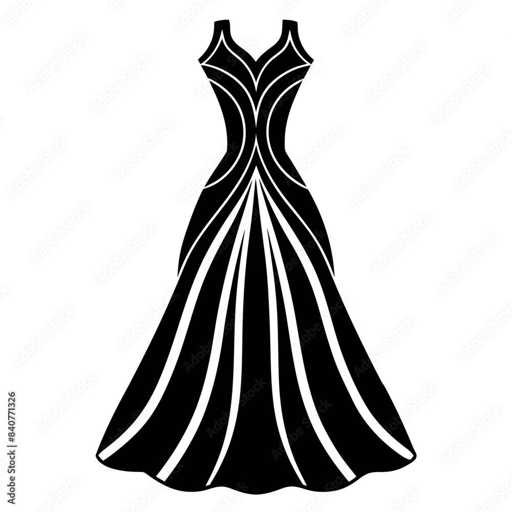 a complete gown dress mockup vector silhouette, white background a complete gown dress mockup vector silhouette, white background
