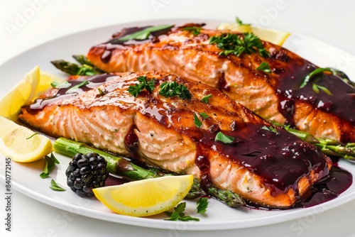 Elegant Baked Salmon with Blackberry Glaze and Asparagus