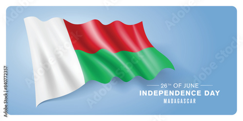 Free Download Madagascar independence day vector banner, greeting card. Madagascarien wavy flag in 26th of June patriotic holiday horizontal design with realistic flag - GFXLoad