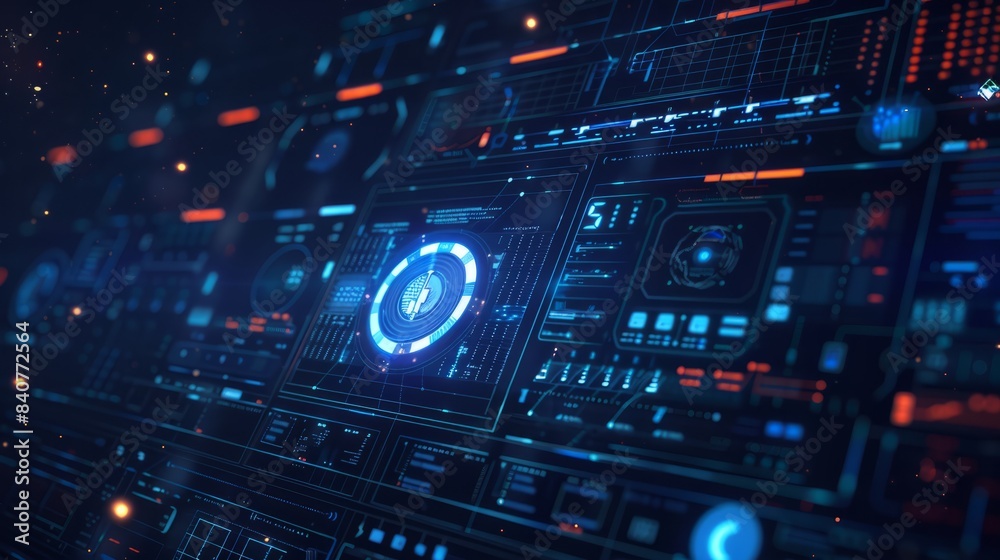 Abstract artificial intelligence system on screen and command bar on dark blue background. Low poly wireframe style technology background. hyper realistic Abstract artificial intelligence system on screen and command bar on dark blue background. Low poly wireframe style technology background. hyper realistic