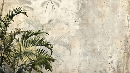 Tropical leaves and Trees Wallpaper design - 3D illustration. AI generated illustration