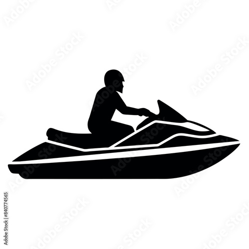 A man Ride water scooter, vector silhouette, white background