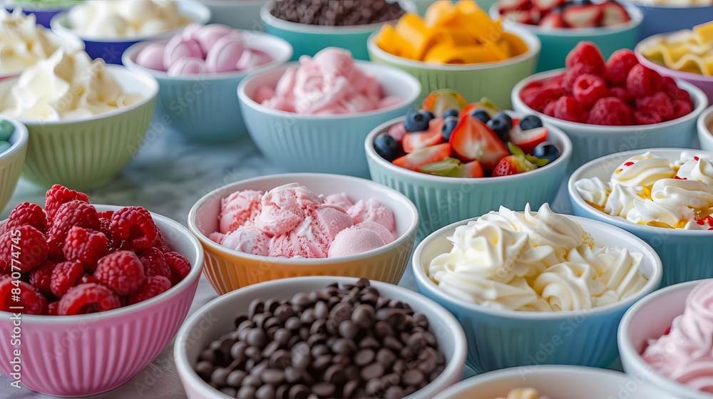 Ice Cream Sundae Bar Set up a DIY sundae bar with various toppings, syrups, and colorful bowls Ice Cream Sundae Bar Set up a DIY sundae bar with various toppings, syrups, and colorful bowls