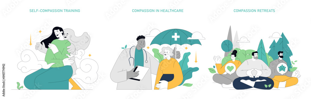 Fototapeta premium Compassion Focused Therapy. Flat Vector Illustration
