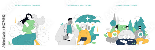 Compassion Focused Therapy. Flat Vector Illustration