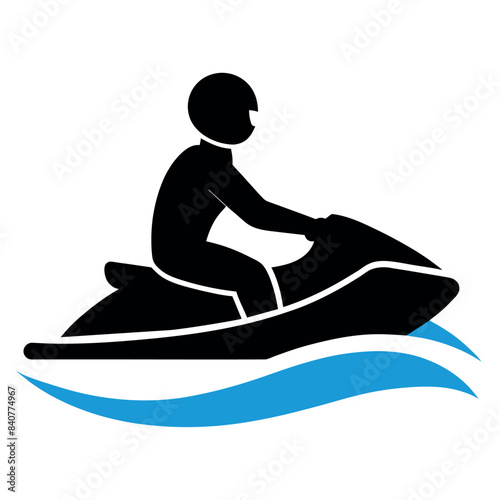 A man Ride water scooter, vector silhouette, white background