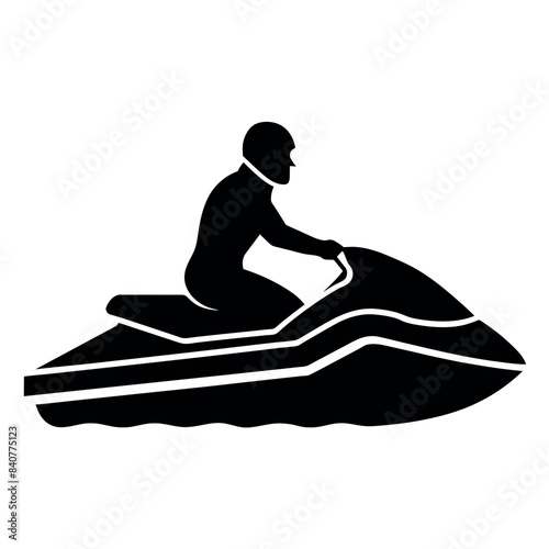 A man Ride water scooter, vector silhouette, white background
