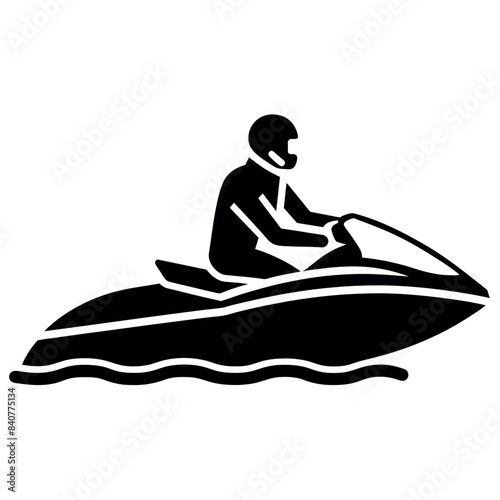 A man Ride water scooter, vector silhouette, white background