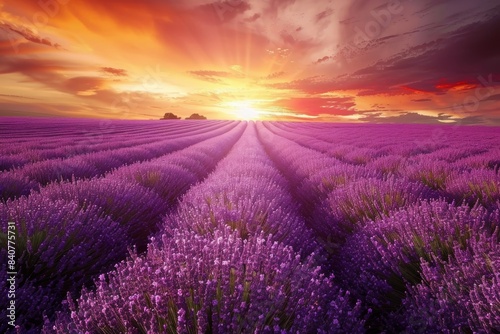 Enchanting Lavender Field at Sunset - Perfect Nature Scene for Posters  Cards  and Wall Art