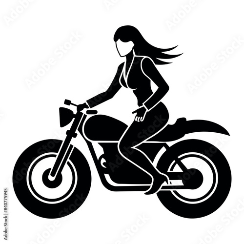 a modern lady biker ride a motor cycle full speed on the road, vector silhouette
