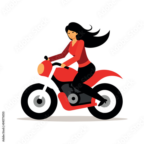 a modern lady biker ride a motor cycle full speed on the road, vector silhouette