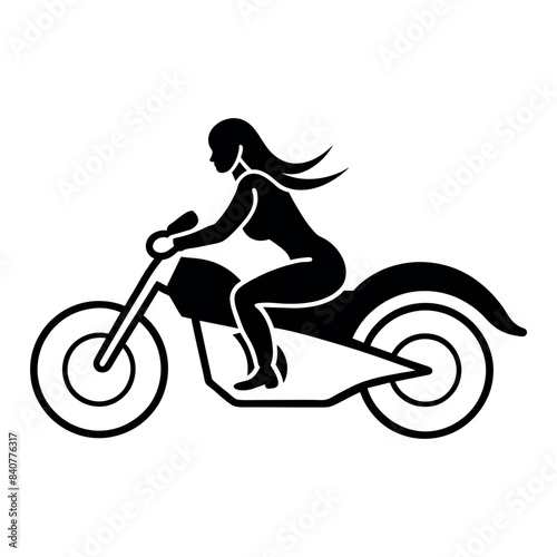 a modern lady biker ride a motor cycle full speed on the road, vector silhouette