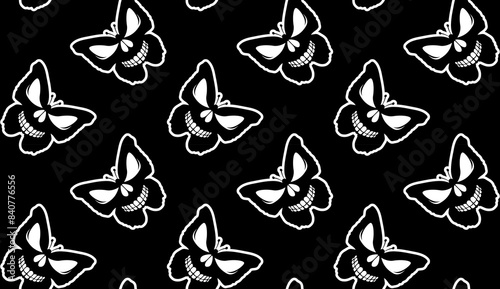 Seamless abstract pattern. Butterfly and skull pattern design.