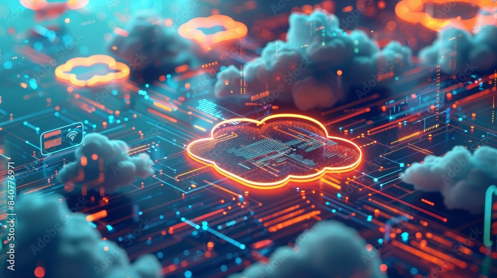 A creative 3D illustration of multiple clouds connected to various devices, symbolizing the accessibility of cloud technology. A creative 3D illustration of multiple clouds connected to various devices, symbolizing the accessibility of cloud technology.