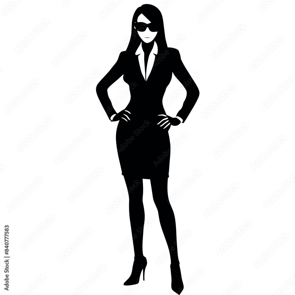 A professional business woman stand with wearing sunglass vector silhouette A professional business woman stand with wearing sunglass vector silhouette