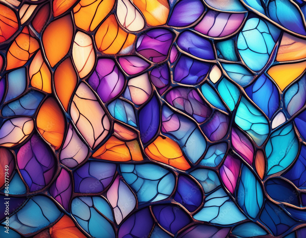 Multicolored stained glass with an irregular pattern Multicolored stained glass with an irregular pattern