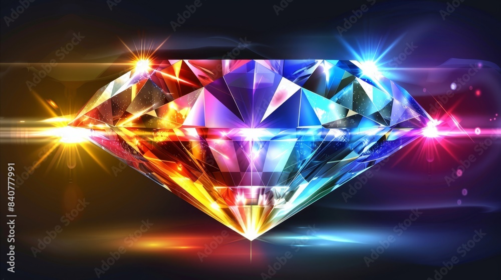 A black background bears a vibrant diamond, its facets shimmering Light erupts from above and below, both explosions located at the diamond's center A black background bears a vibrant diamond, its facets shimmering Light erupts from above and below, both explosions located at the diamond's center